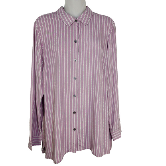 J Jill Womens Top Blouse Medium Petite Purple Striped Long Sleeve Button Viscose - Picture 1 of 10